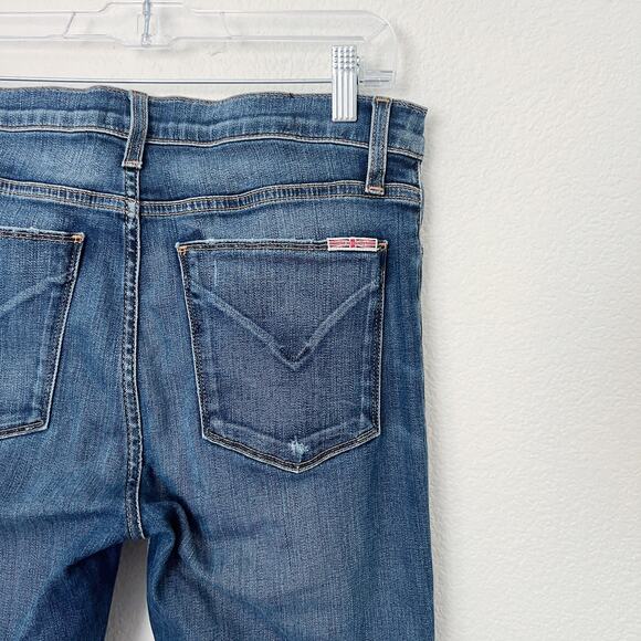 [Hudson] Nico Mid Rise Ankle Skinny Jeans Dark Wash Ripped Knee Distressed Sz 29 - Picture 9 of 11